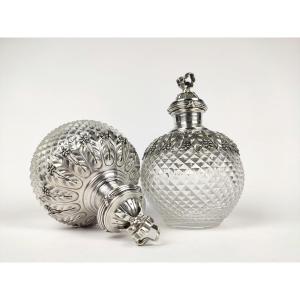  E Roger & Baccarat (?): Magnificent Pair Of Crystal And Sterling Silver Bottles 19th - 20th