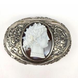 Pauline Borghese? Morelli? Exceptional 19th Century Agate Cameo S/ Box In Silver & Vermeil