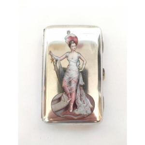 Gas Scheid: Superb Enameled & Vermeil Solid Silver Cigarette Case. Austria C1900 Enamel