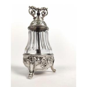 Rocaille Style Solid Silver And Glass Pepper Mill, Late 19th Century - C1900.