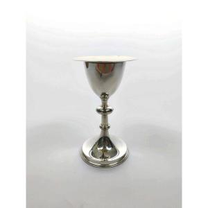 Demarquet: Large Chalice In Solid Silver & Vermeil, Enameled Cross & Paten. 19th Century. 