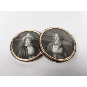 Jj Karpff, Dit Casimir (att): Very Rare Double Portrait On Paper; Gold-mounted Box C1800