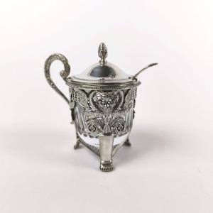 Ambroise Mignerot: Silver Mustard Pot, Swan Decor, Early 19th Century. Second Rooster Restoration.