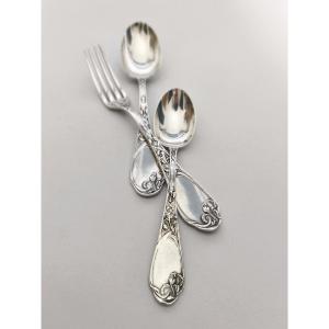 Puiforcat: Art Nouveau Solid Silver Cutlery, Iris Model. 