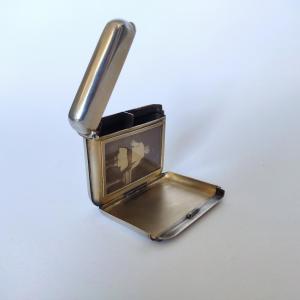 Pyrogenic Photo Holder In Sterling Silver And Vermeil With Secret Compartment. Matchbox.