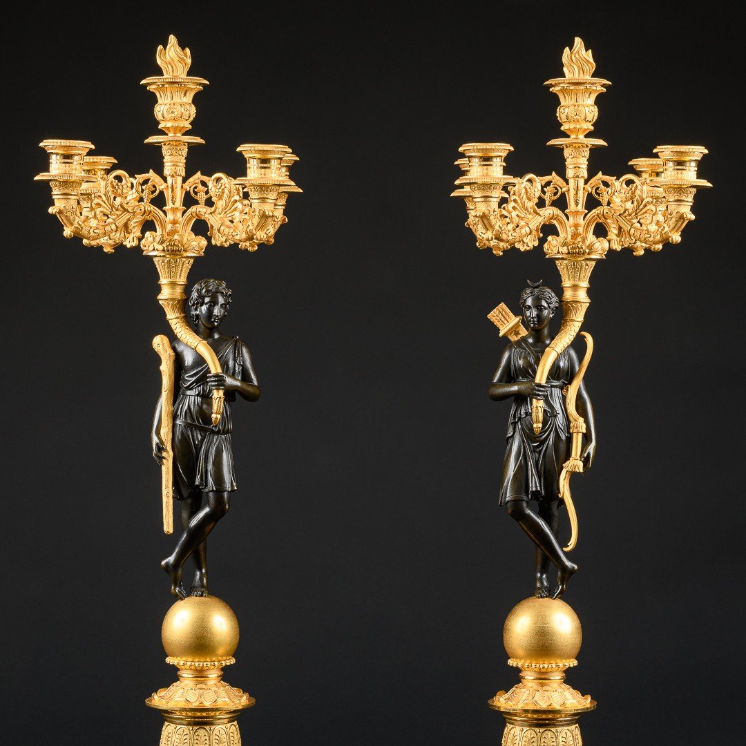 Model By Pierre - Philippe Thomire - Pair Of Large Empire Candelabra “ Apollo & Diana ”-photo-2