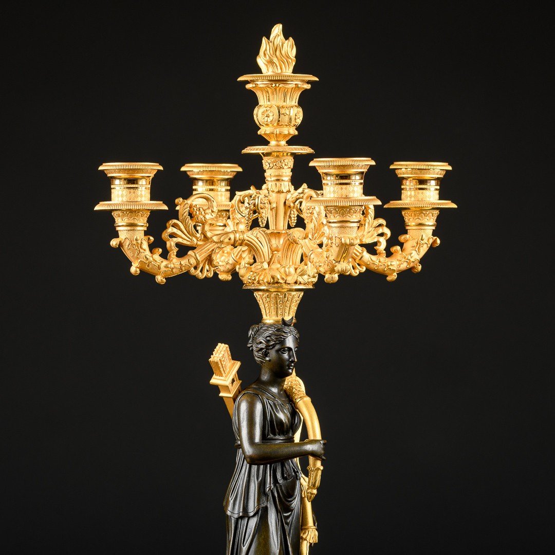 Model By Pierre - Philippe Thomire - Pair Of Large Empire Candelabra “ Apollo & Diana ”-photo-4