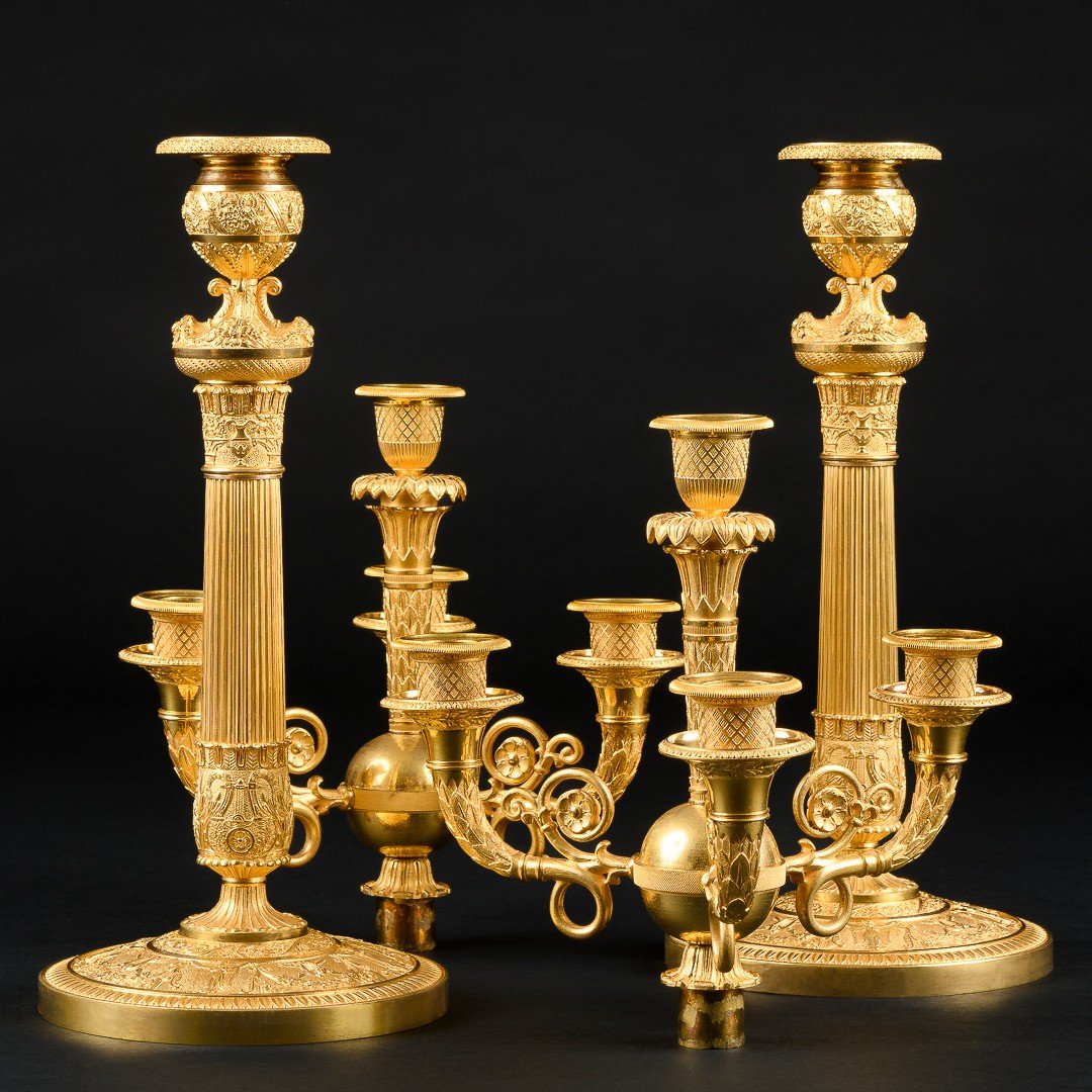 Signed Galle - Exceptionally Rare Pair Of  Empire Candelabra-photo-2