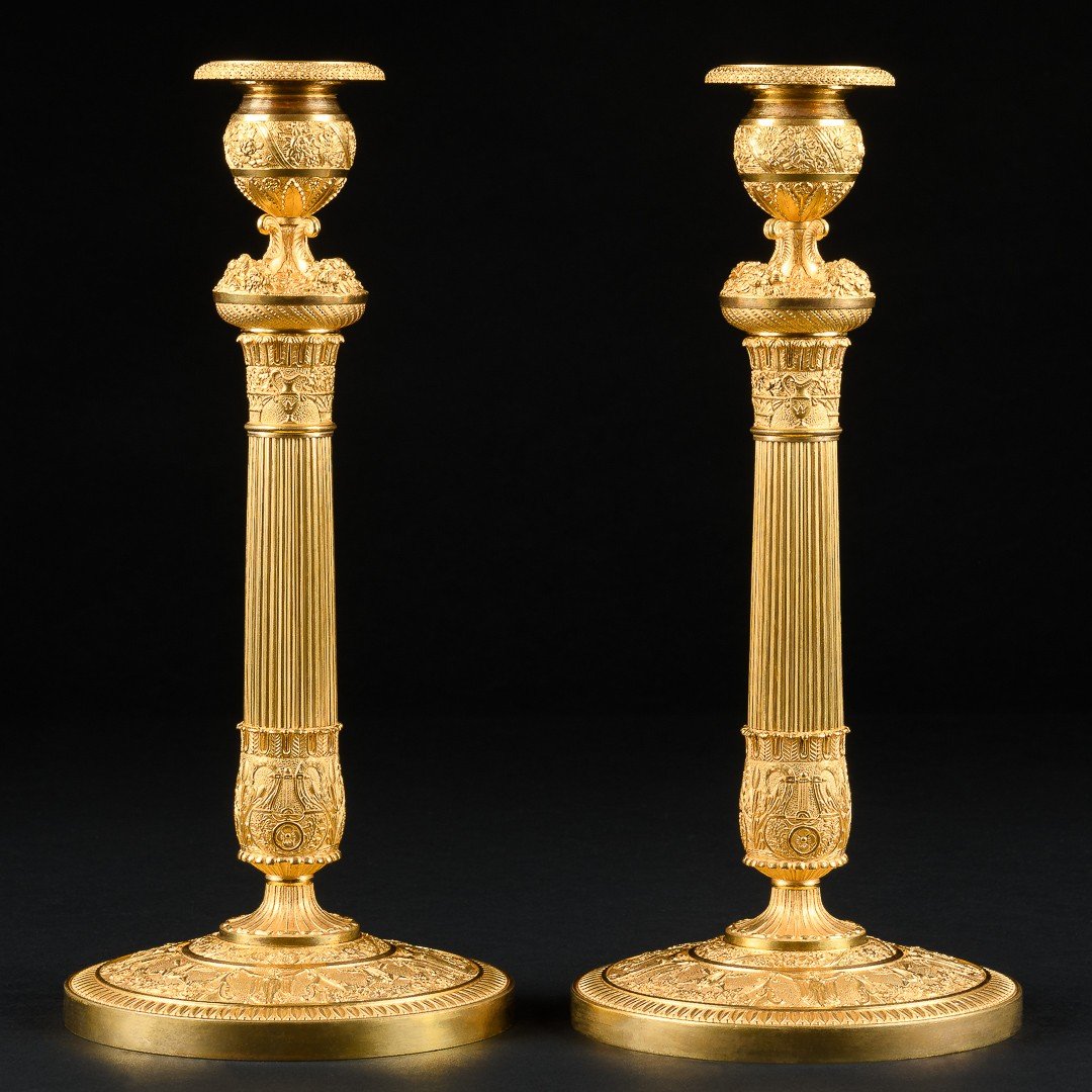 Signed Galle - Exceptionally Rare Pair Of  Empire Candelabra-photo-3