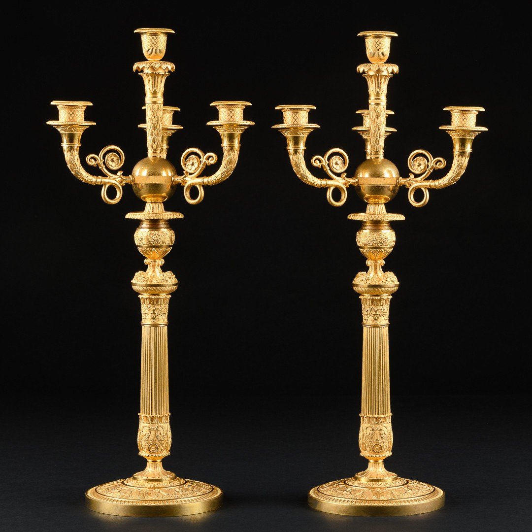 Signed Galle - Exceptionally Rare Pair Of  Empire Candelabra