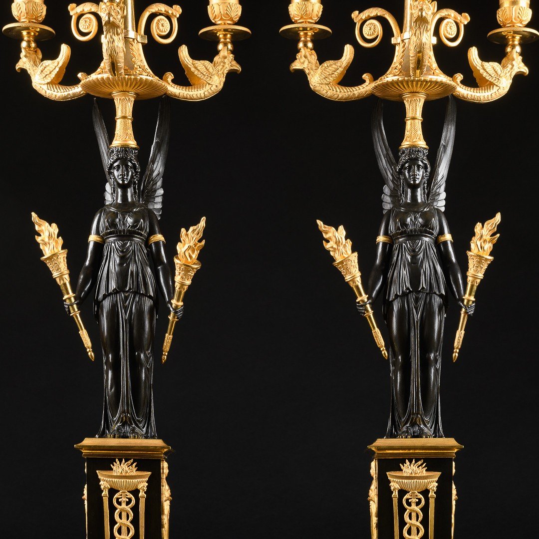 Pierre - Philippe Thomire - Spectacular Pair Of Early Empire Candelabra With Victories-photo-2