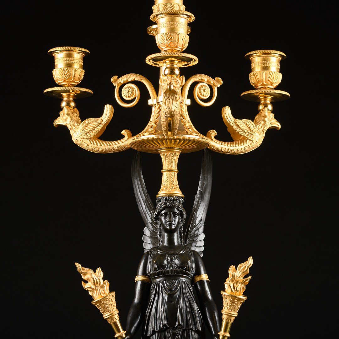 Pierre - Philippe Thomire - Spectacular Pair Of Early Empire Candelabra With Victories-photo-3