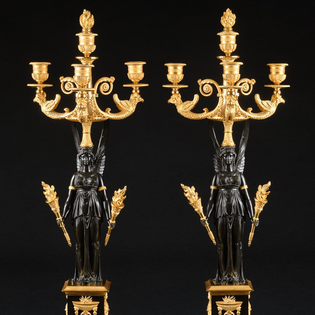 Pierre - Philippe Thomire - Spectacular Pair Of Early Empire Candelabra With Victories-photo-4