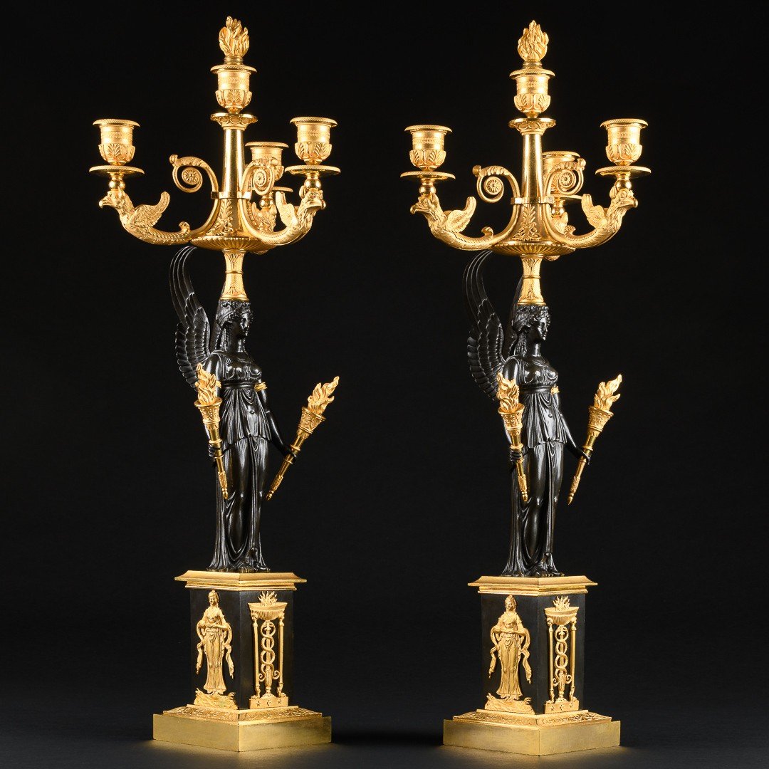 Pierre - Philippe Thomire - Spectacular Pair Of Early Empire Candelabra With Victories-photo-2