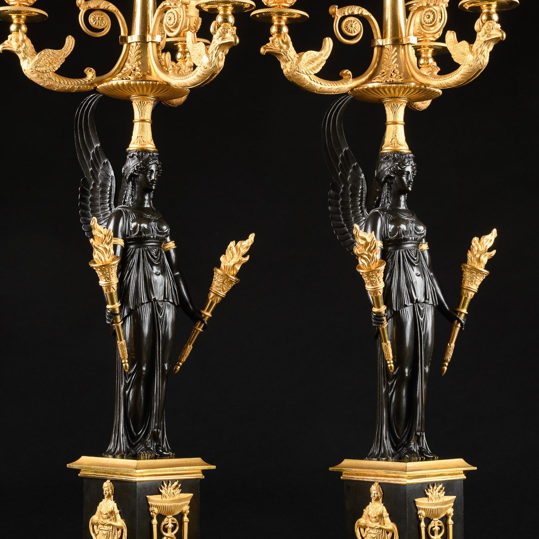 Pierre - Philippe Thomire - Spectacular Pair Of Early Empire Candelabra With Victories-photo-3