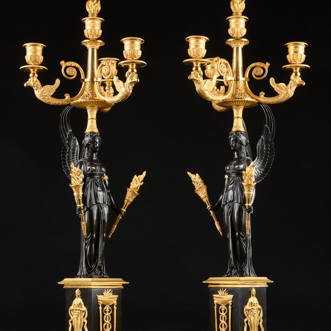 Pierre - Philippe Thomire - Spectacular Pair Of Early Empire Candelabra With Victories-photo-5