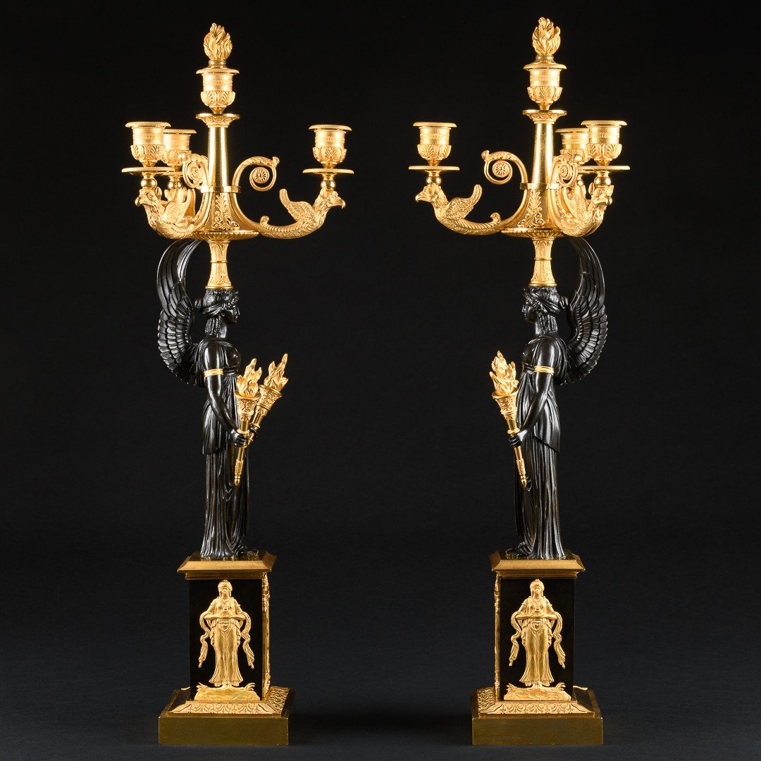 Pierre - Philippe Thomire - Spectacular Pair Of Early Empire Candelabra With Victories-photo-6