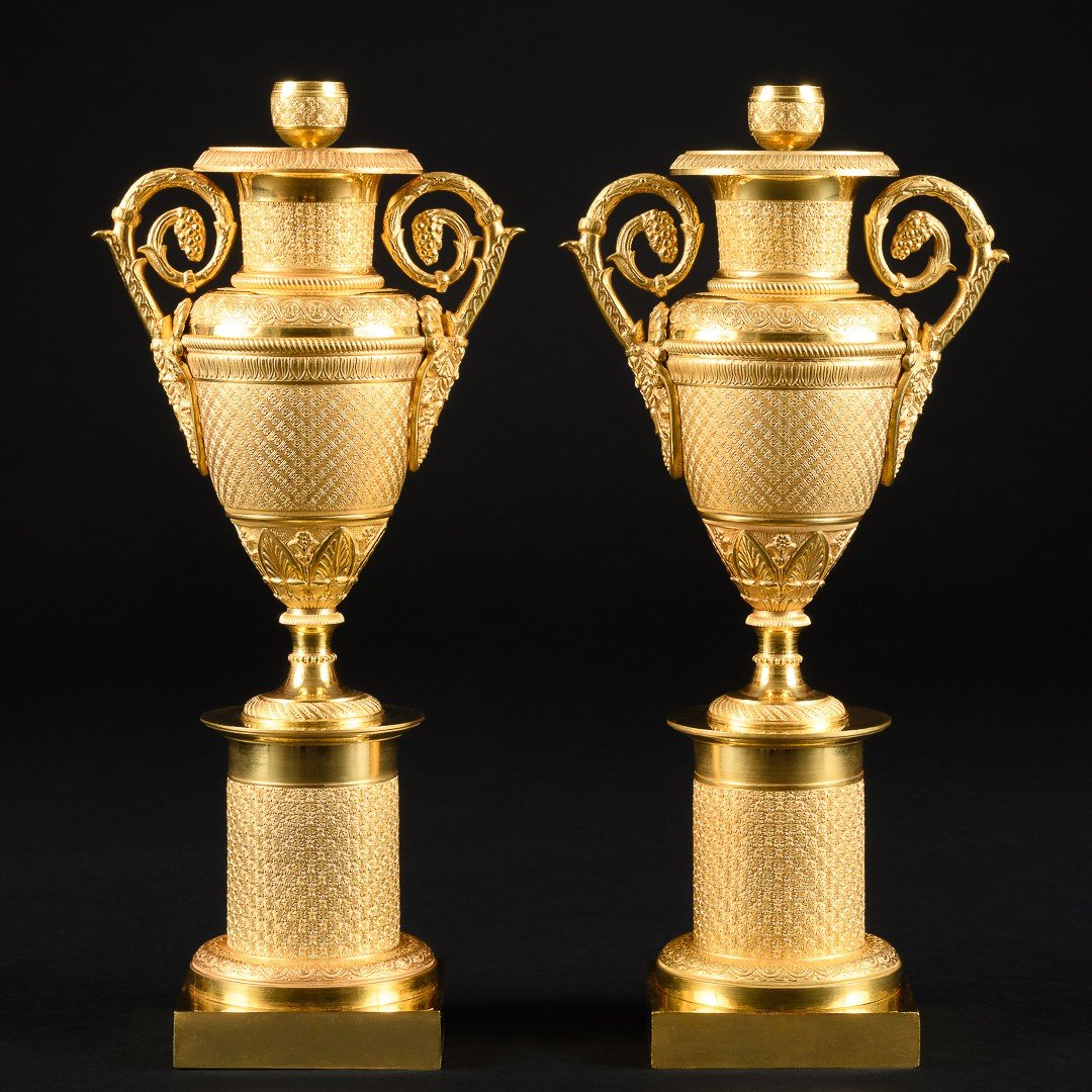 Stunning Pair Of Empire Cassolettes / Candlesticks For Double Use-photo-3