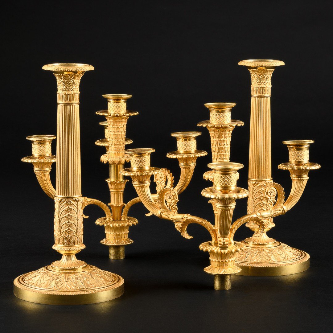 Signed Galle - Exceptionally Rare Pair Of Empire Candelabra -photo-2