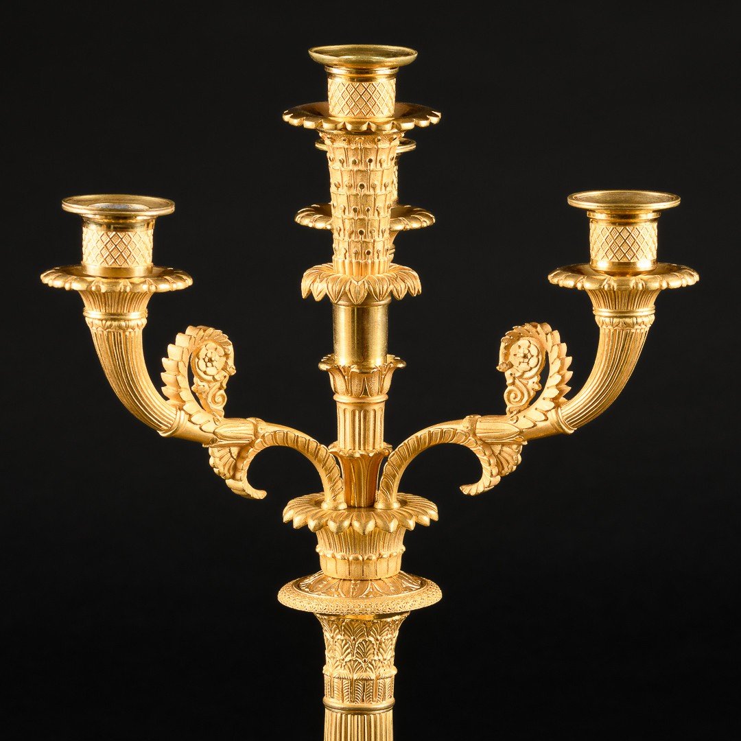 Signed Galle - Exceptionally Rare Pair Of Empire Candelabra -photo-3