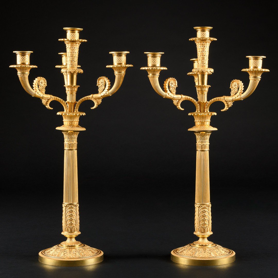 Signed Galle - Exceptionally Rare Pair Of Empire Candelabra 