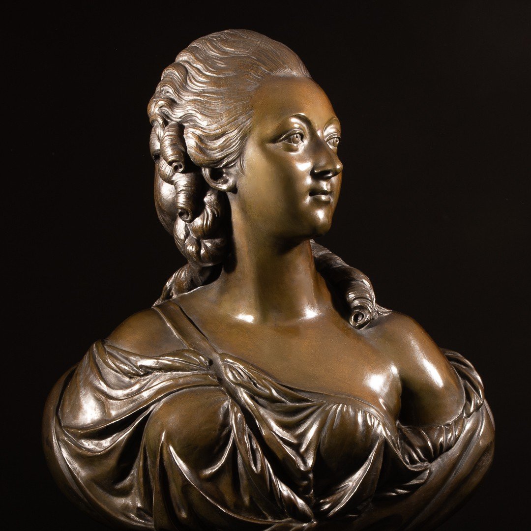 Impressionnant Buste En Bronze De Madame Du Barry Signé Augustin Pajou - Hauteur 71 cm-photo-2