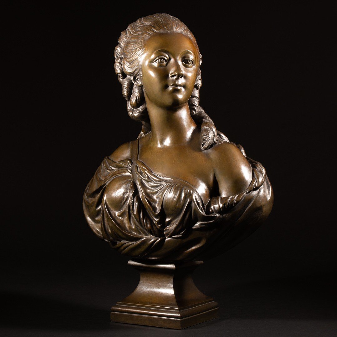 Impressive Large Bronze Bust Of Madame Du Barry Signed Augustin Pajou - High 71 Cm-photo-3