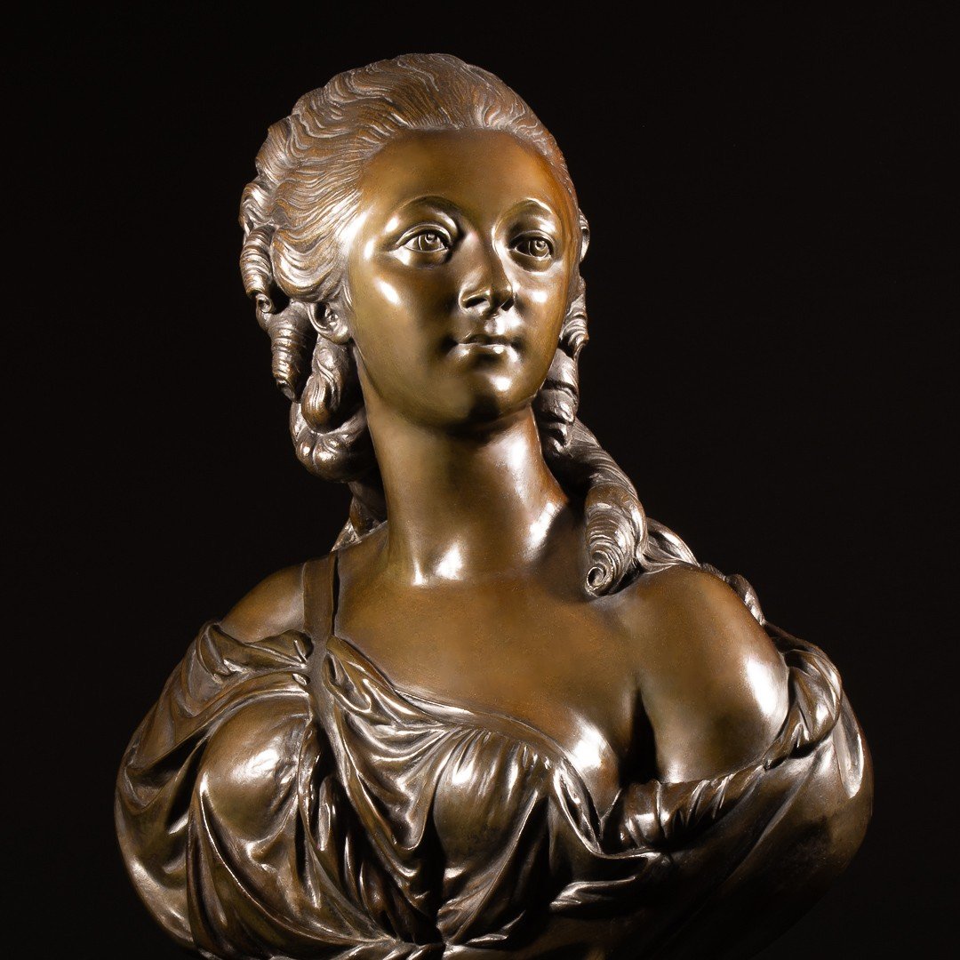 Impressive Large Bronze Bust Of Madame Du Barry Signed Augustin Pajou - High 71 Cm-photo-4