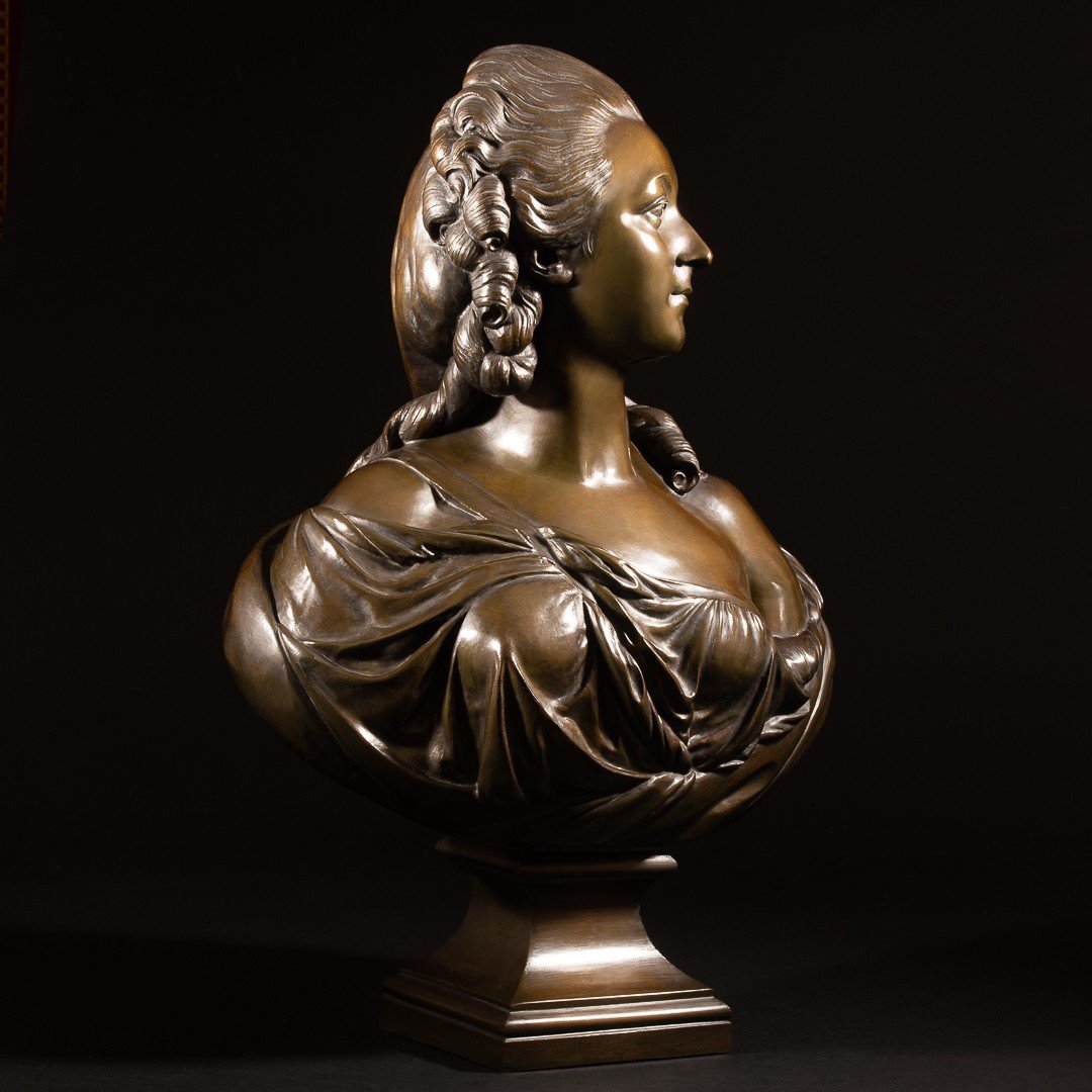 Impressionnant Buste En Bronze De Madame Du Barry Signé Augustin Pajou - Hauteur 71 cm-photo-1