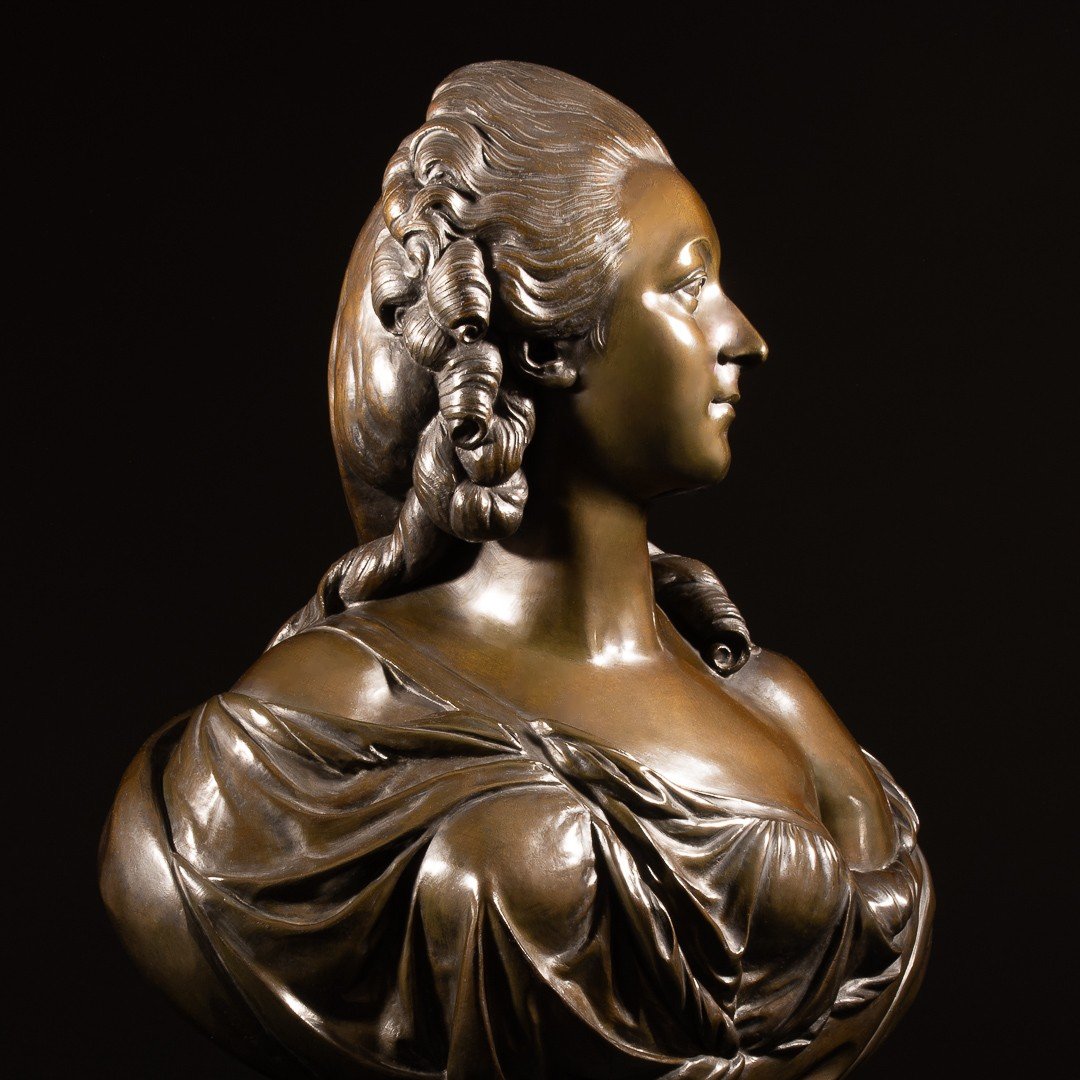 Impressionnant Buste En Bronze De Madame Du Barry Signé Augustin Pajou - Hauteur 71 cm-photo-2