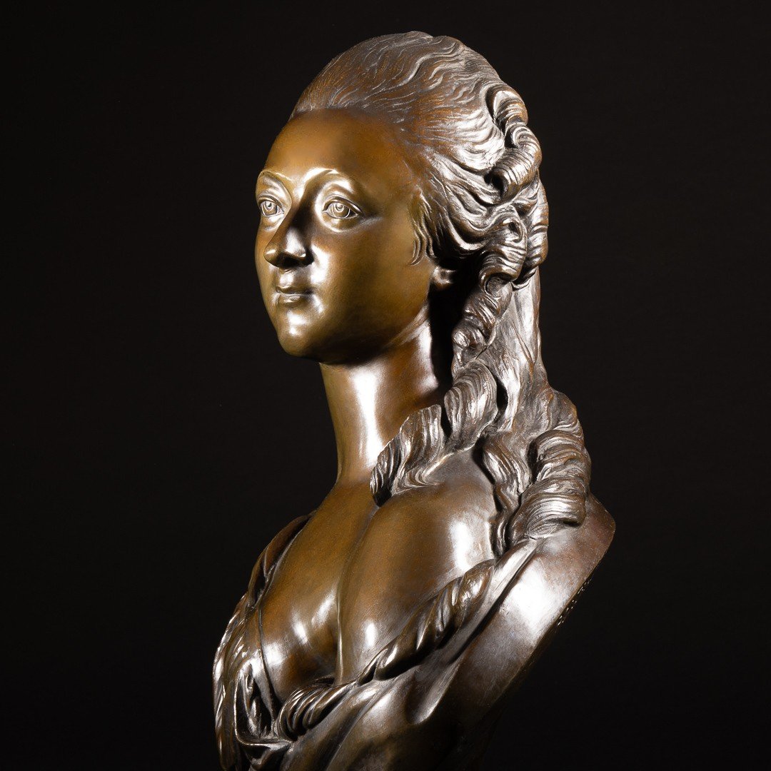 Impressive Large Bronze Bust Of Madame Du Barry Signed Augustin Pajou - High 71 Cm-photo-3