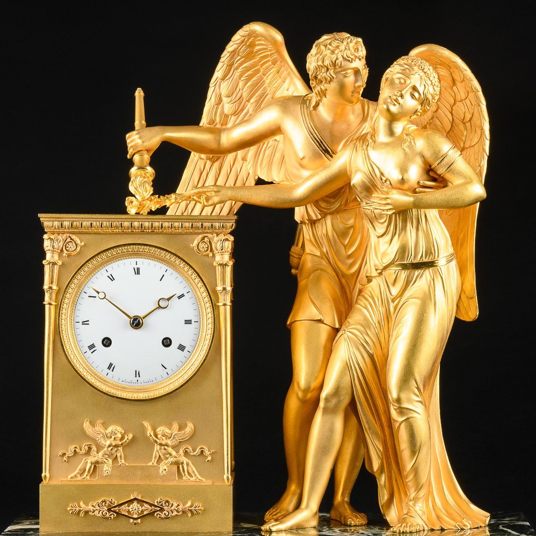  André - Antoine Ravrio - Extremely Rare Empire Mantel Clock “ Eros And Psyche ”-photo-2