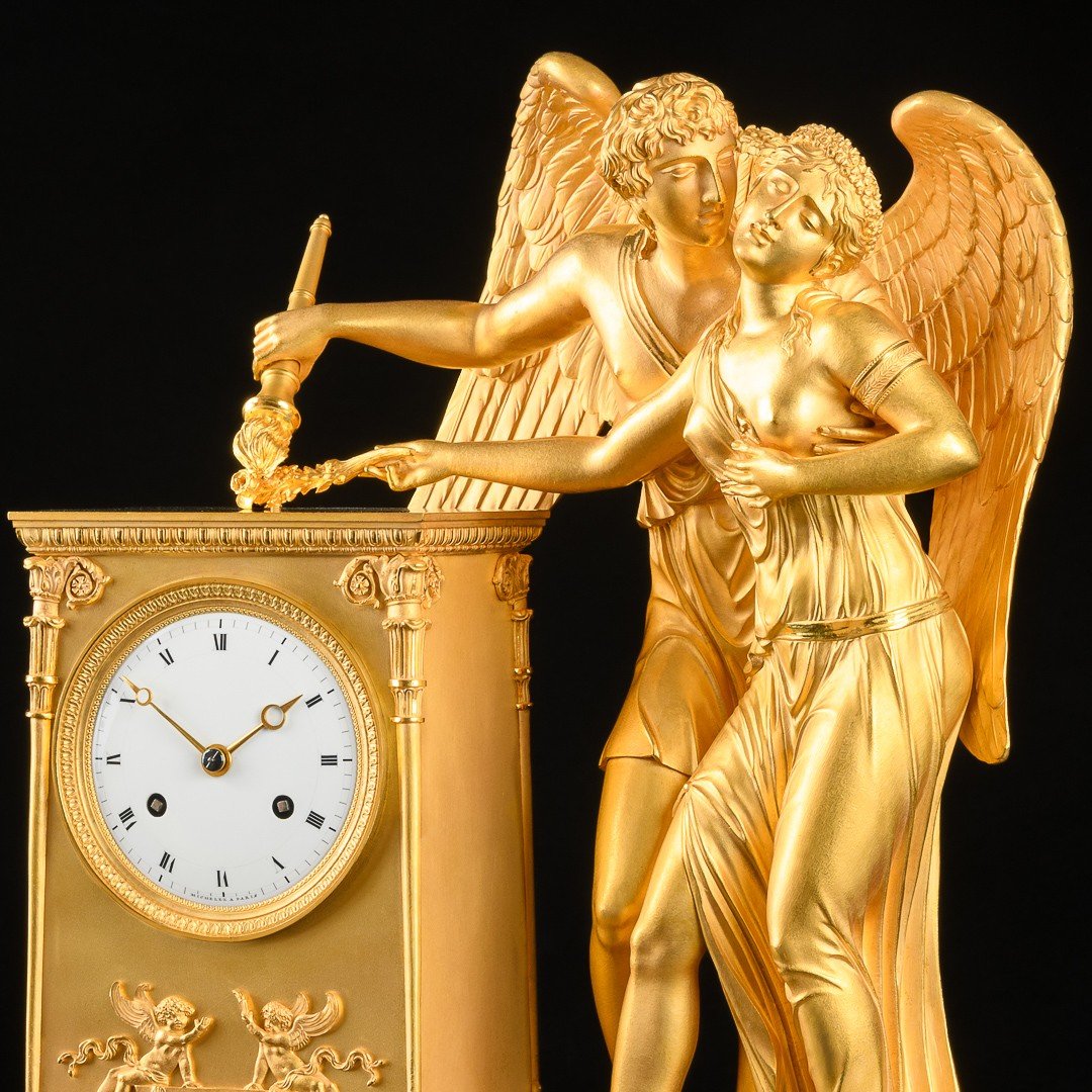  André - Antoine Ravrio - Extremely Rare Empire Mantel Clock “ Eros And Psyche ”-photo-3