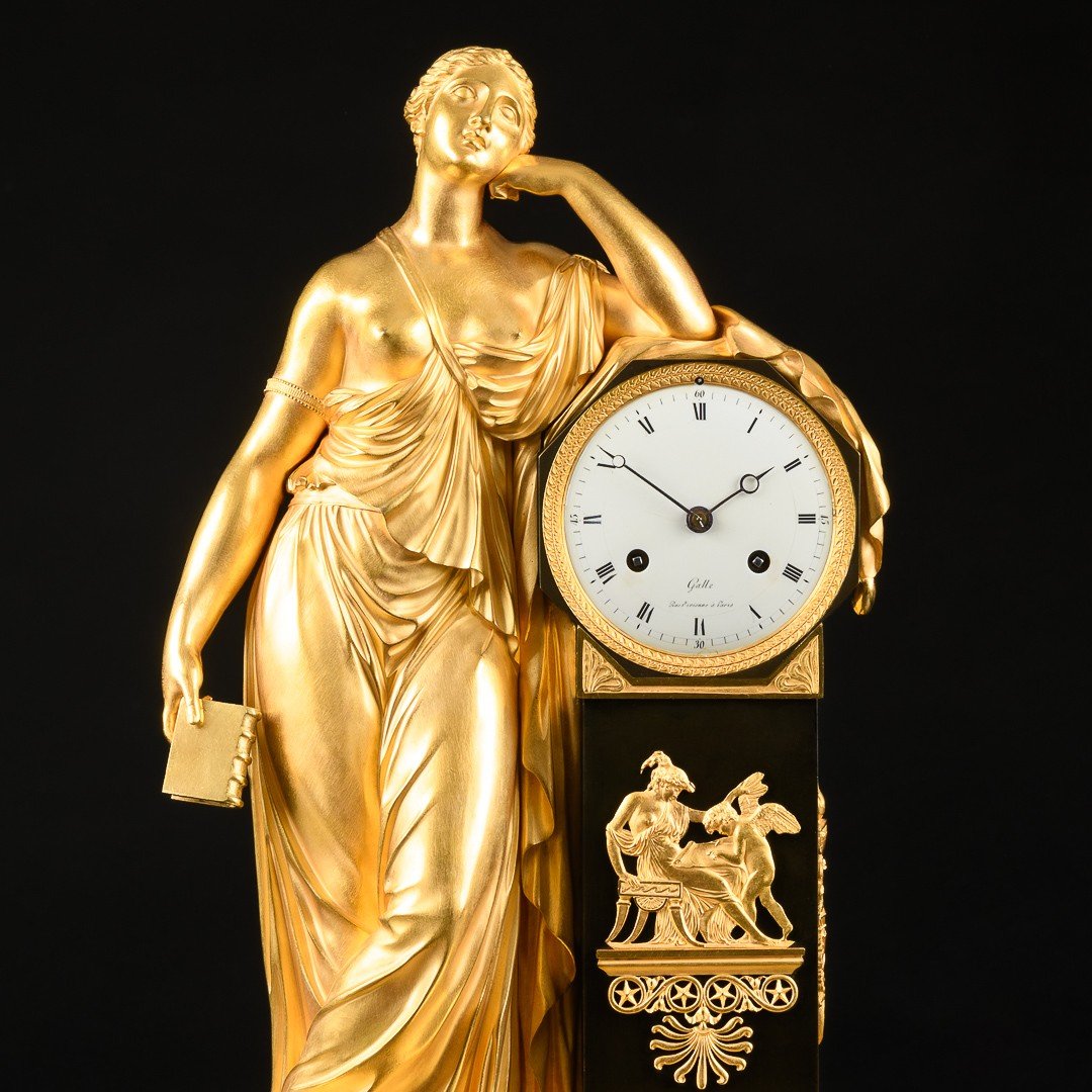 Signed Claude Galle - Important Early Empire Period Clock “ Allegory Of Meditation ”-photo-3