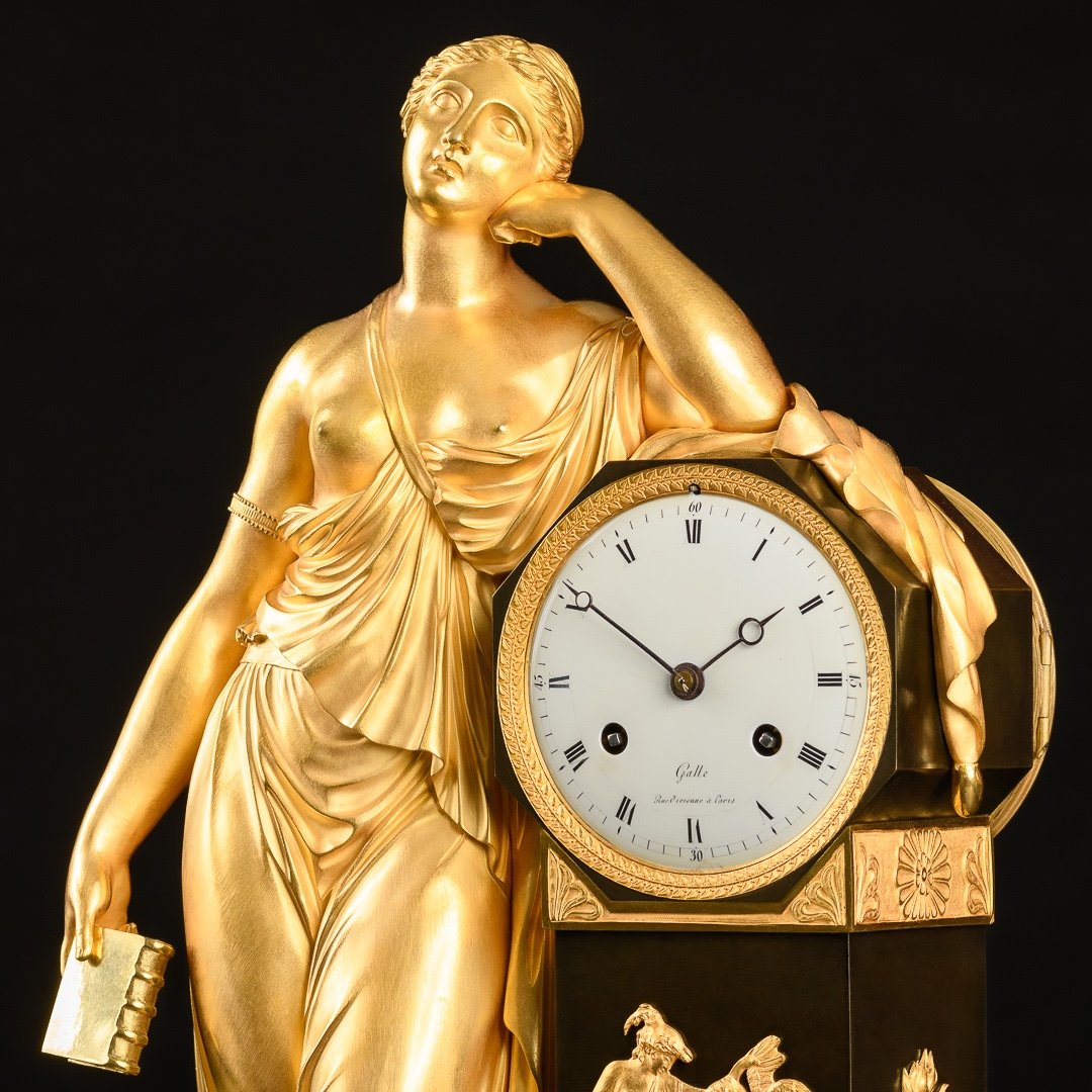 Signed Claude Galle - Important Early Empire Period Clock “ Allegory Of Meditation ”-photo-2