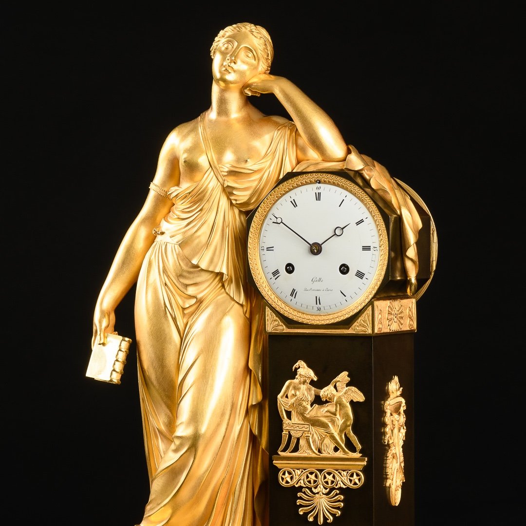 Signed Claude Galle - Important Early Empire Period Clock “ Allegory Of Meditation ”-photo-3