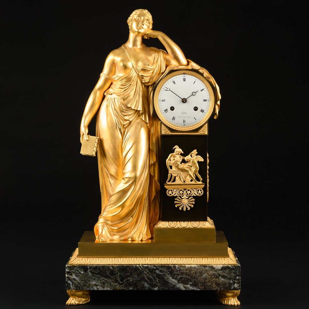 Signed Claude Galle - Important Early Empire Period Clock “ Allegory Of Meditation ”-photo-4