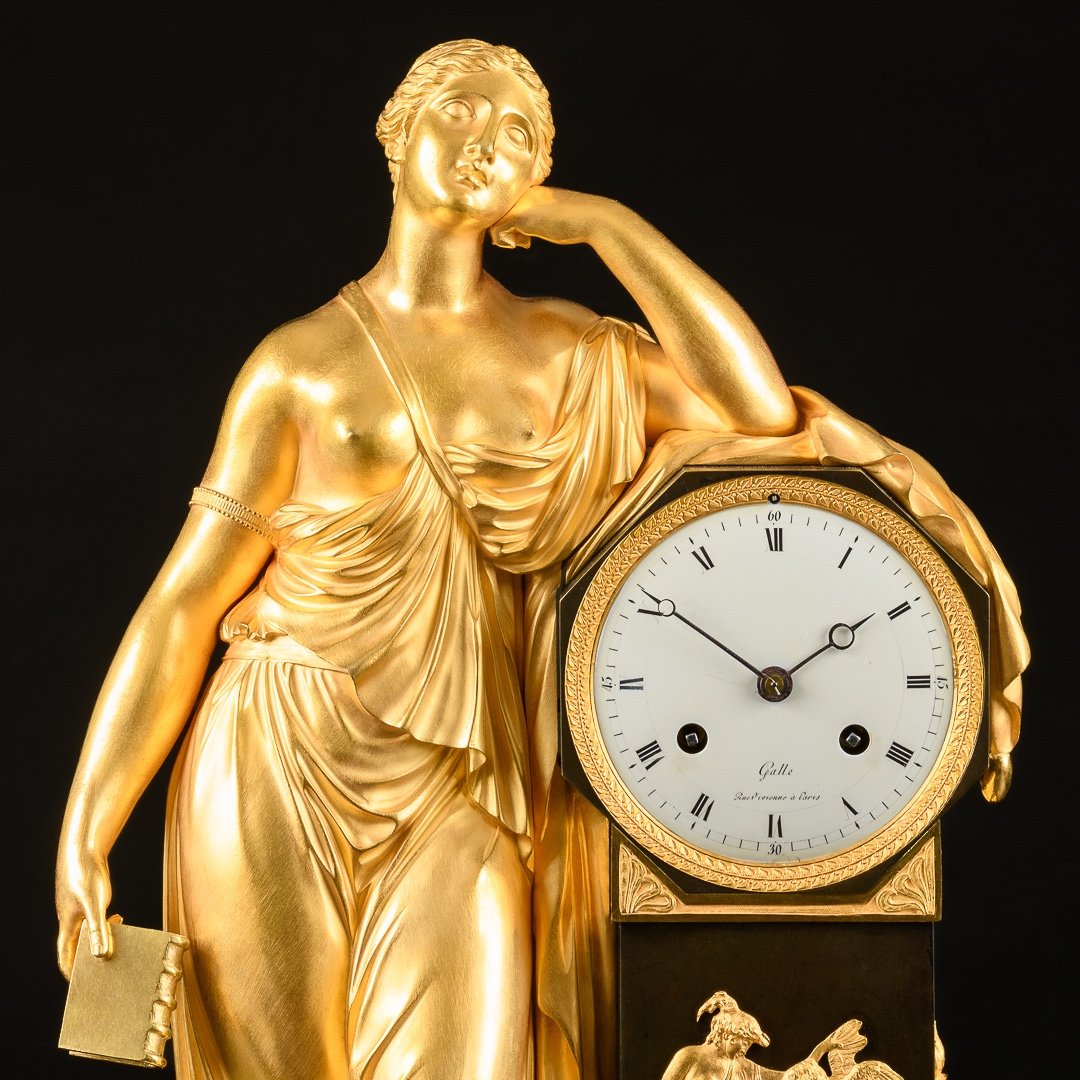 Signed Claude Galle - Important Early Empire Period Clock “ Allegory Of Meditation ”-photo-1