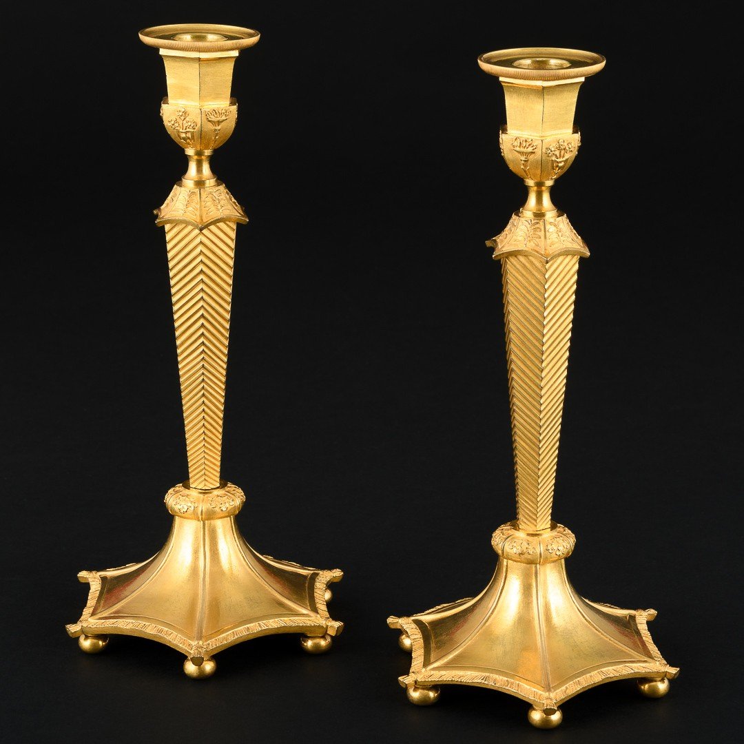 Claude Galle - Superior Rare Pair Of Empire Candlesticks - Circa 1805-photo-3