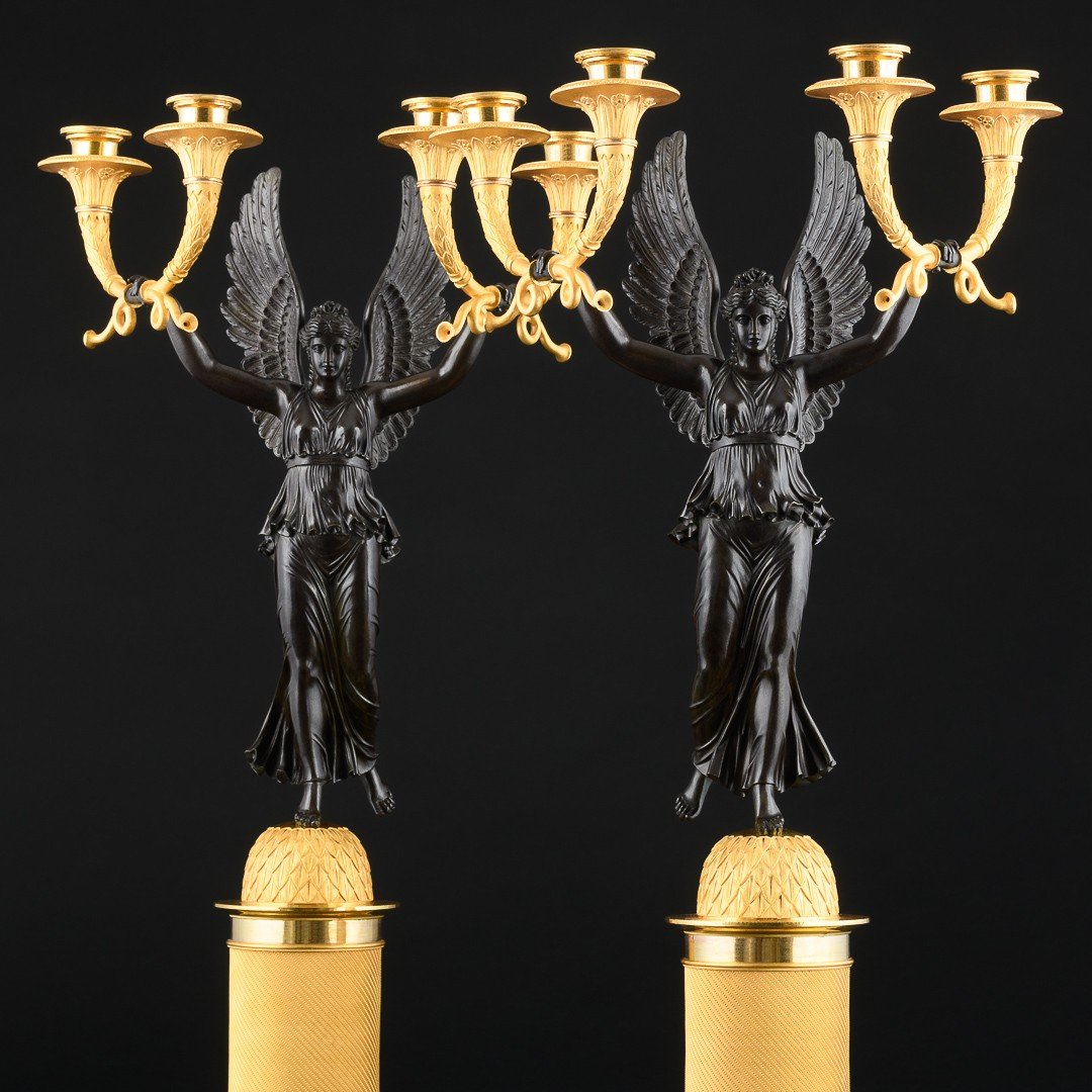 Signed Claude François Rabiat - Magnificent Pair Of Empire Period Candelabra With Victories-photo-2