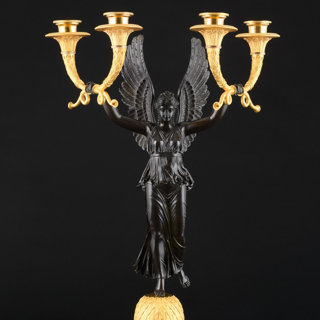 Signed Claude François Rabiat - Magnificent Pair Of Empire Period Candelabra With Victories-photo-1