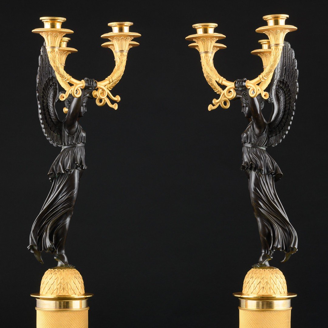 Signed Claude François Rabiat - Magnificent Pair Of Empire Period Candelabra With Victories-photo-2