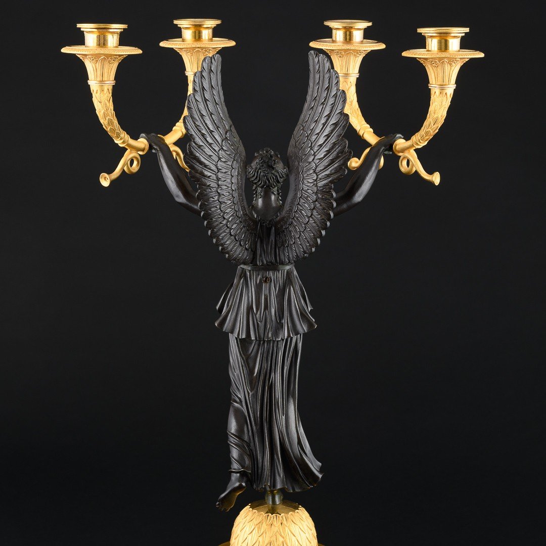 Signed Claude François Rabiat - Magnificent Pair Of Empire Period Candelabra With Victories-photo-5