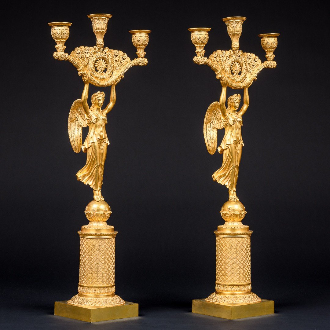 Empire Period - Rare Pair Of Candelabra With Winged Victories-photo-2