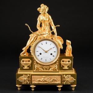  Époque Directoire (1795-1799) - Exceptionnelle Pendule Mythologique “ Diane Chasseresse ”     