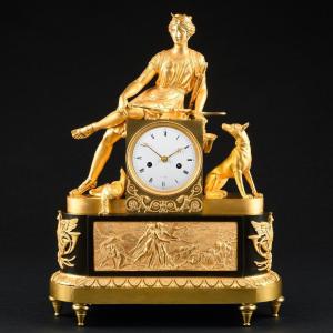 André - Antoine Ravrio - Early Empire Period Clock “ Diana Huntress ”