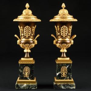 Splendid Large Pair Of Empire Cassolettes / Candleholders For Double Use