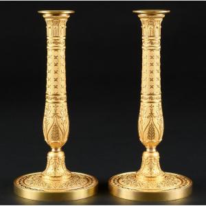 Louis - Isidore Choiselat - Magnificent Pair Of Empire Candlesticks