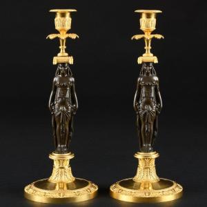 Important Pair Of Directory Period Candlesticks “ Retour D’egypte ” - Circa 1795-1799 
