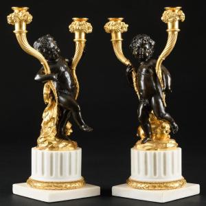 Exceptional Pair Of 18th Century Louis XVI Period Candelabra With Putti